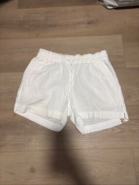 Tommy Bahama White Linen-Blend High Waist Drawstring Shorts